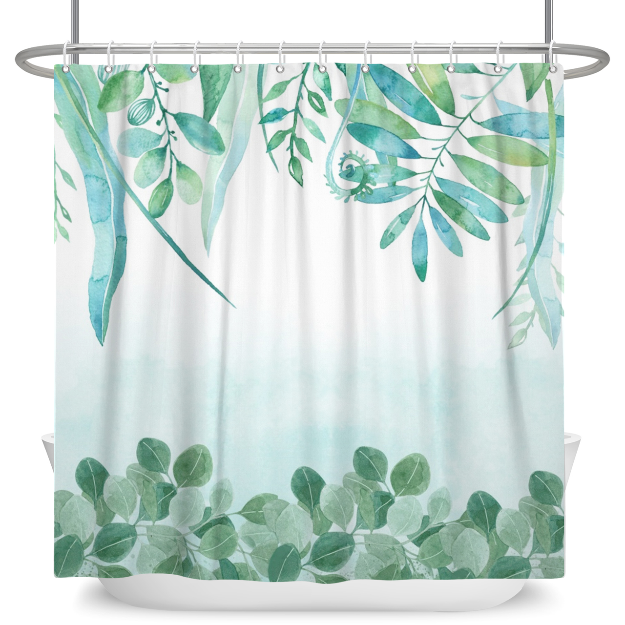 Shower curtain hung in bathroom