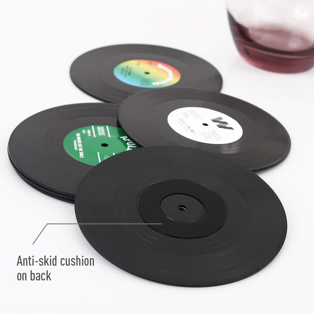 Vinyl coasters on coffee table