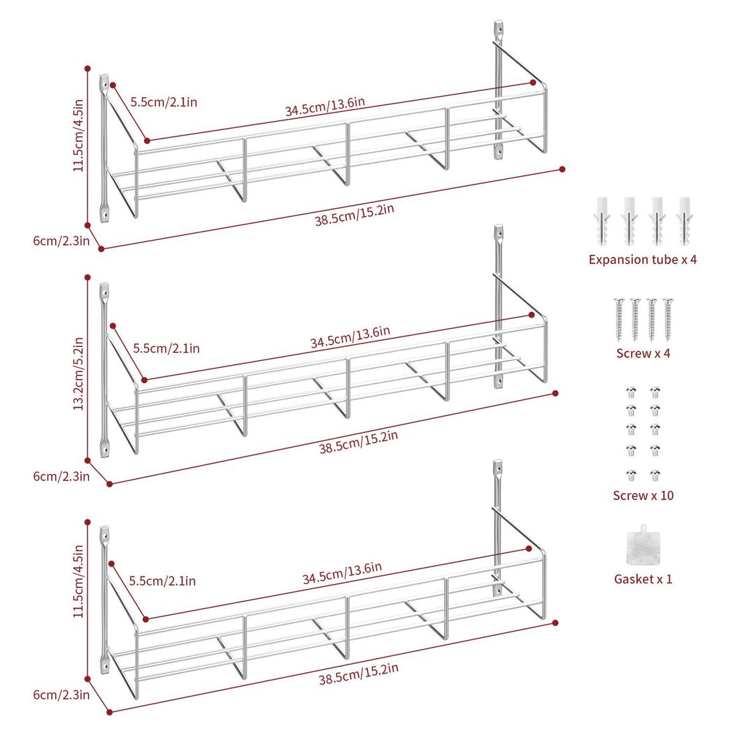 Dimensions diagram of the spice rack