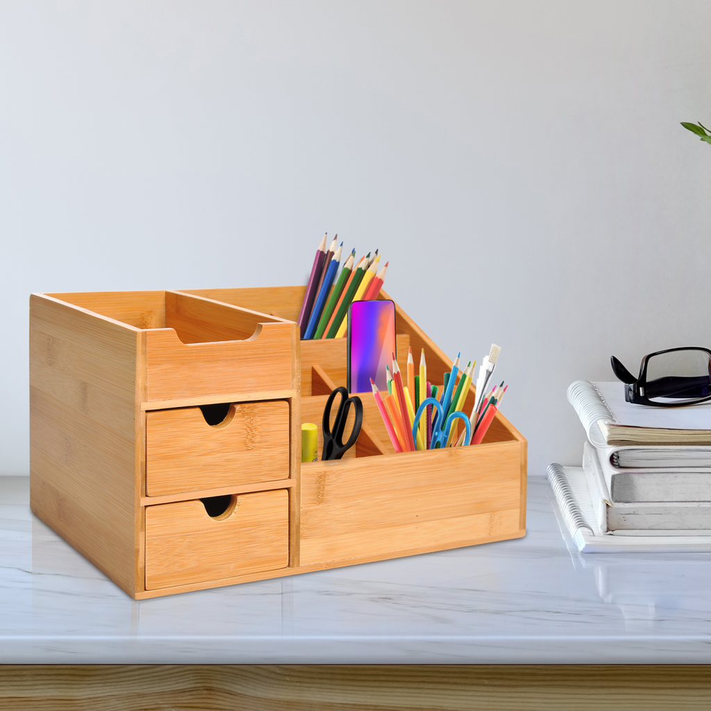 Wooden Desktop Organiser – Multi-Compartment Home Office Storage