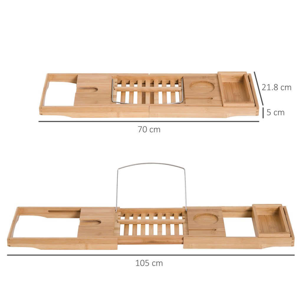 Extendable Bathtub Caddy Tray – Wine & Book Holder