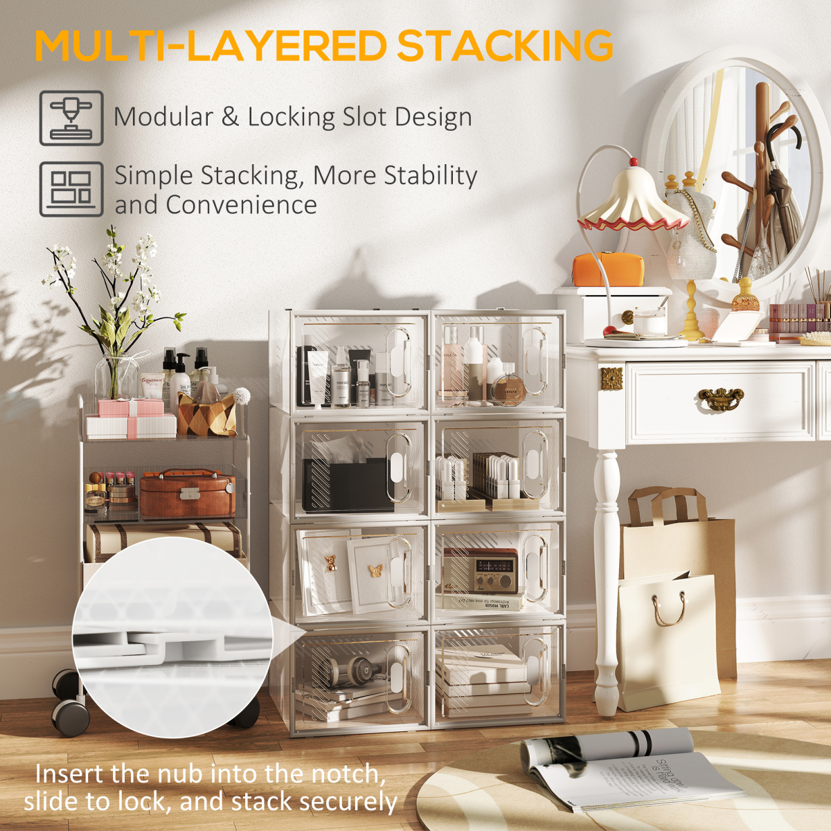HOMCOM 8pcs Stackable Clear Plastic Shoe Storage Box
