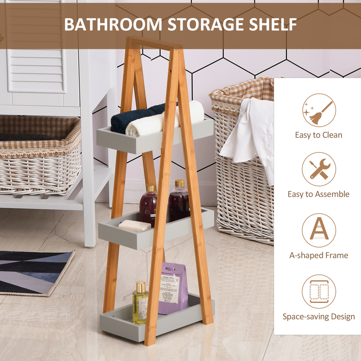 kleankin 3 Tier A-Frame Bathroom Shower Caddy Storage Unit