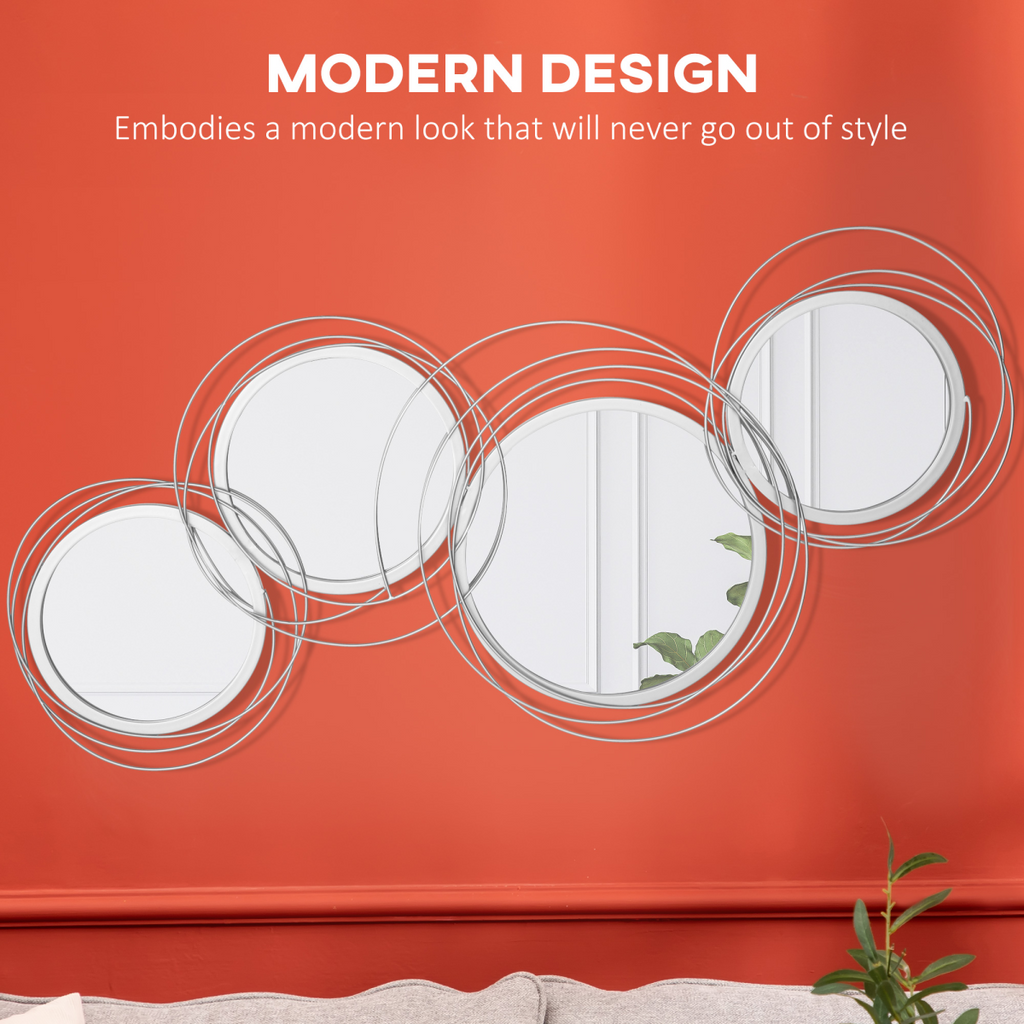 Metal Wall Art Decorative Mirror – Modern Wall Sculpture, Silver