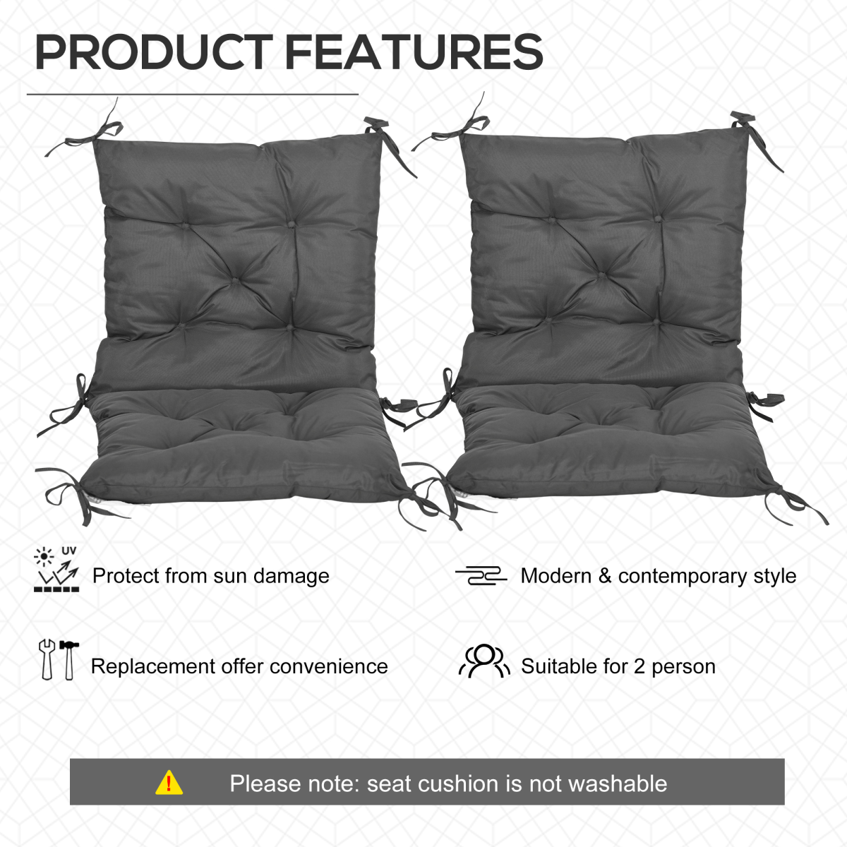 Set of 2 Garden Chair Cushions