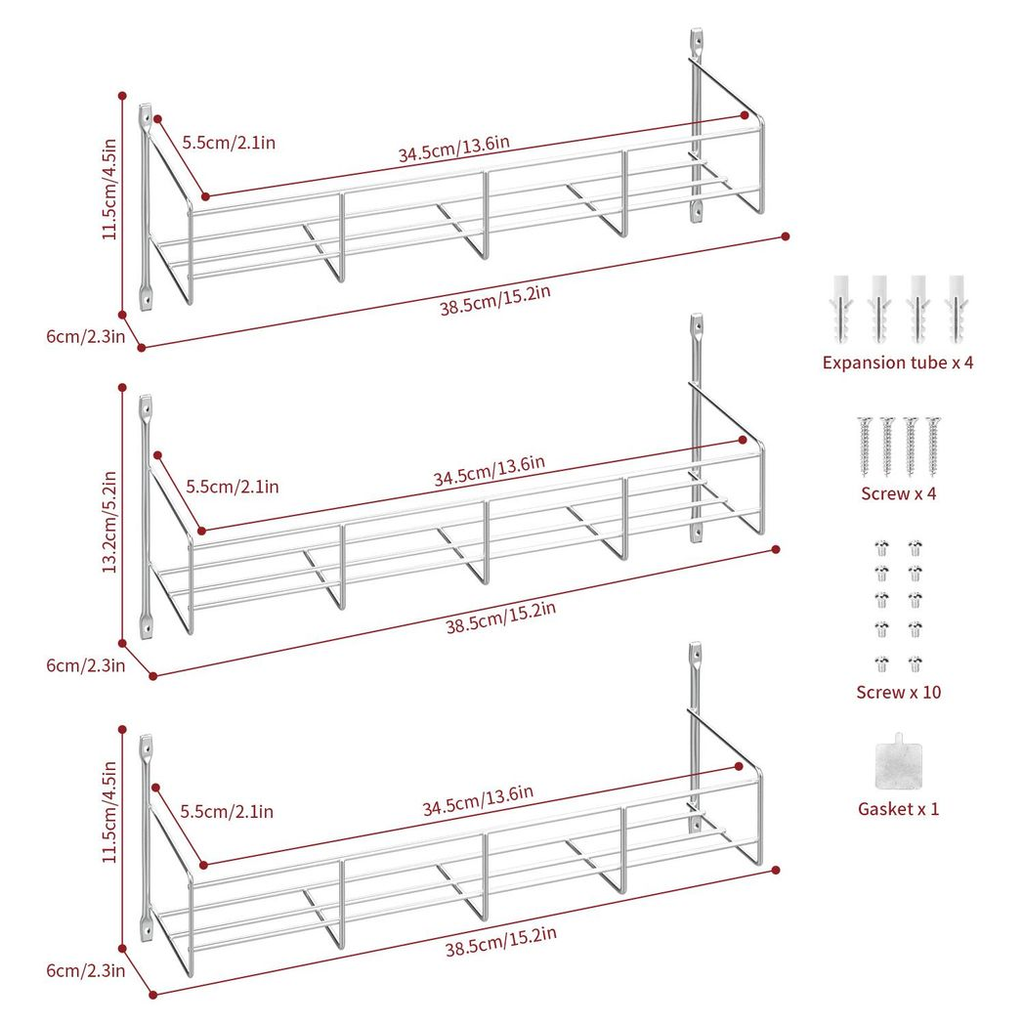 Dimensions diagram of the spice rack