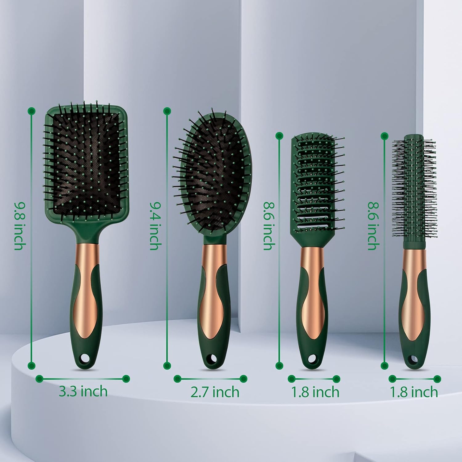 HairBrush Set Anti Static Massage Oval Comb Round Hair Brush Vent Hair Brush Detangling Brush Paddle Brush for Women Men Green