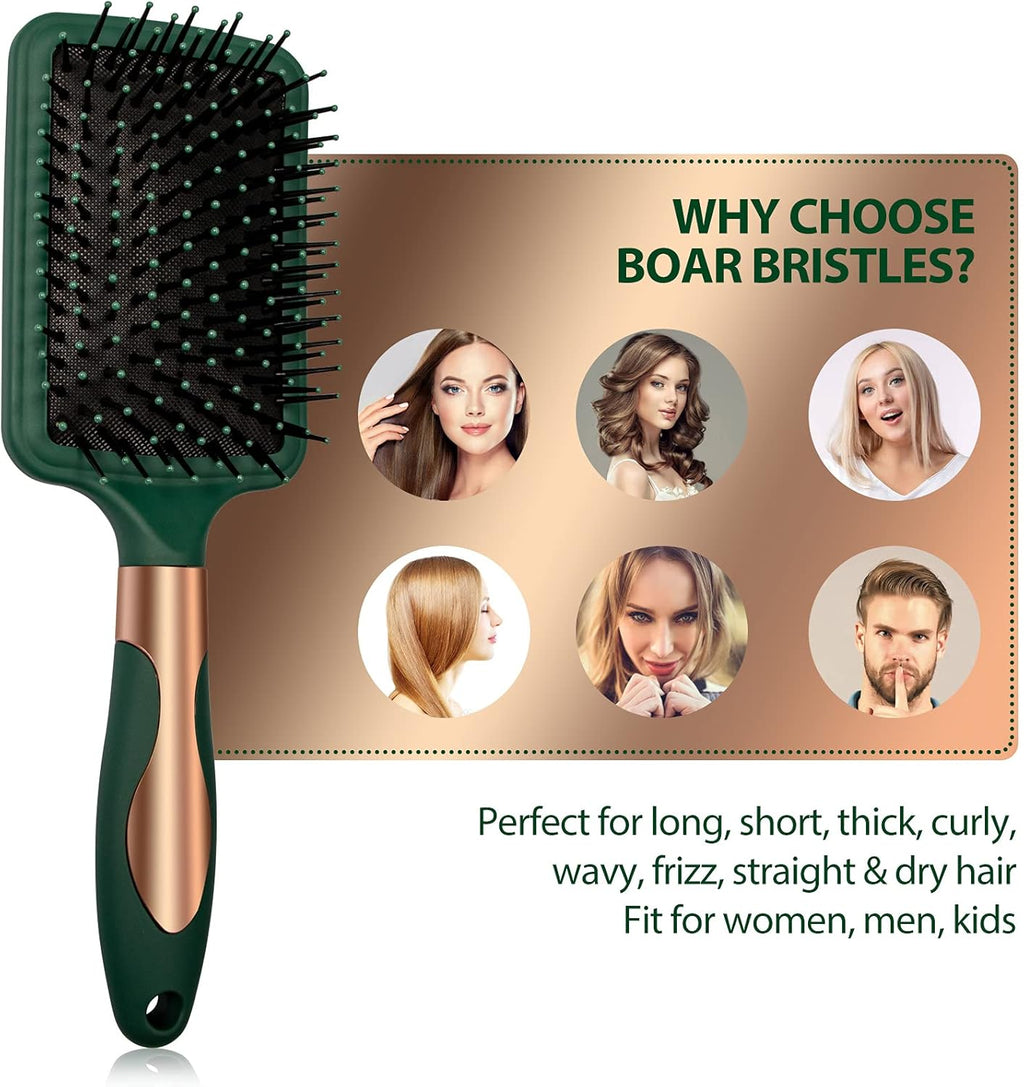 HairBrush Set Anti Static Massage Oval Comb Round Hair Brush Vent Hair Brush Detangling Brush Paddle Brush for Women Men Green