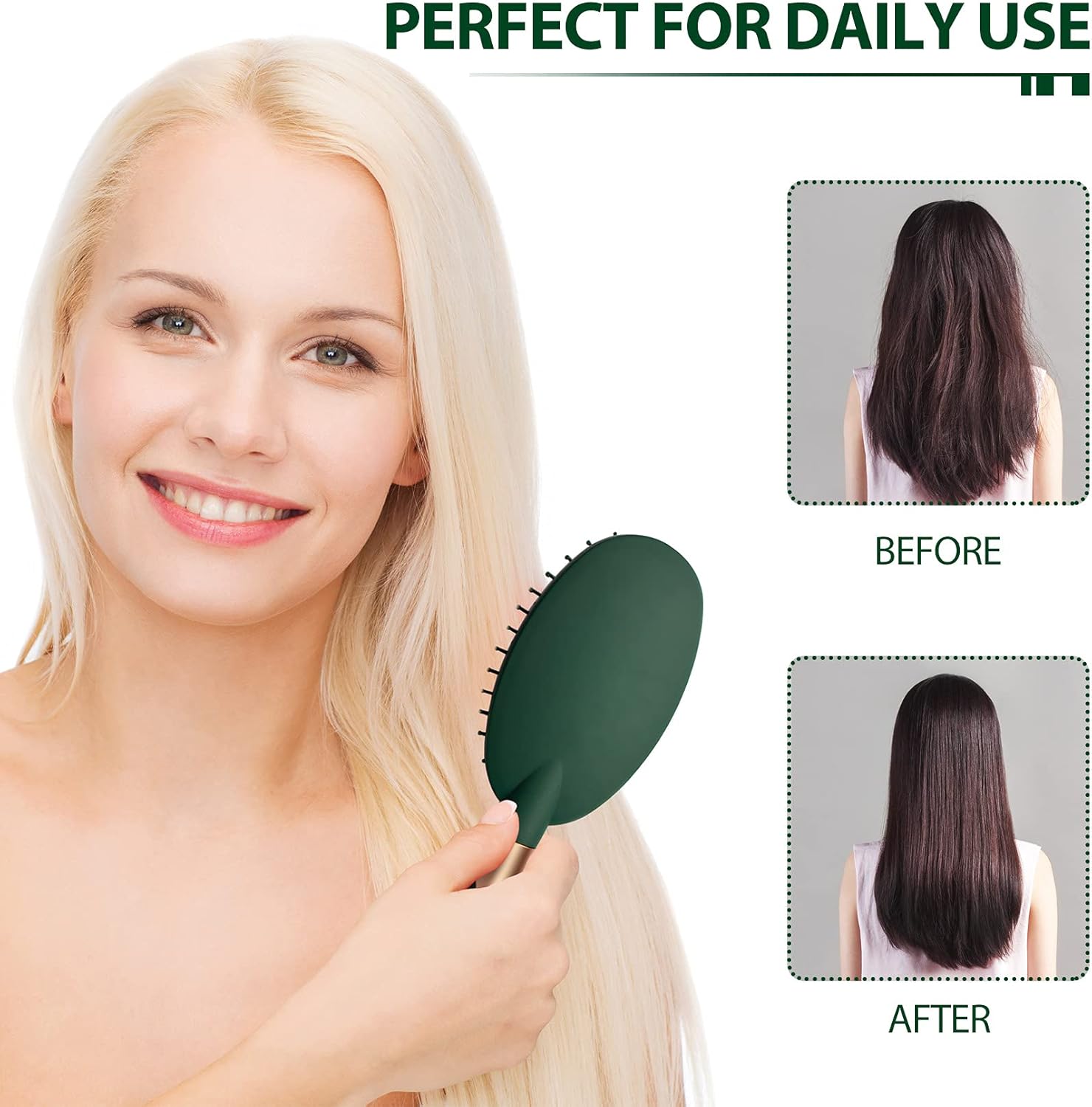 HairBrush Set Anti Static Massage Oval Comb Round Hair Brush Vent Hair Brush Detangling Brush Paddle Brush for Women Men Green