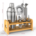 Vinsani 15pc Cocktail Set on bamboo stand with dimensions