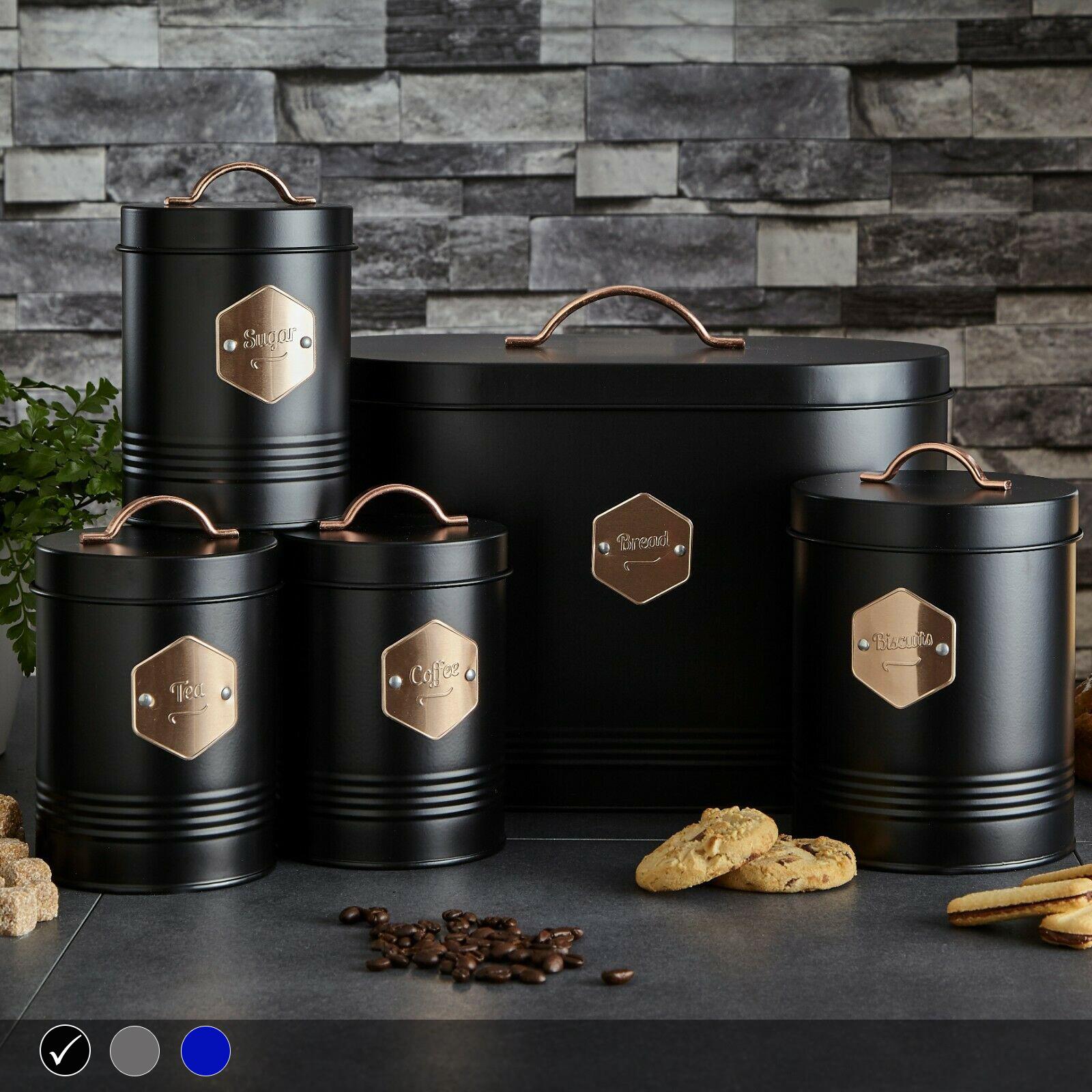 5 Piece Kitchen Canister Set matte black and copper