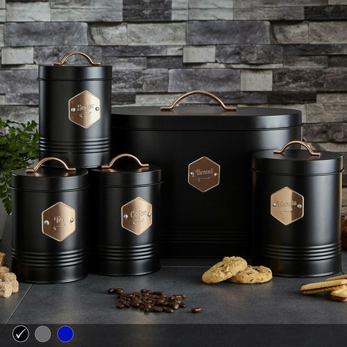 5 Piece Kitchen Canister Set matte black and copper