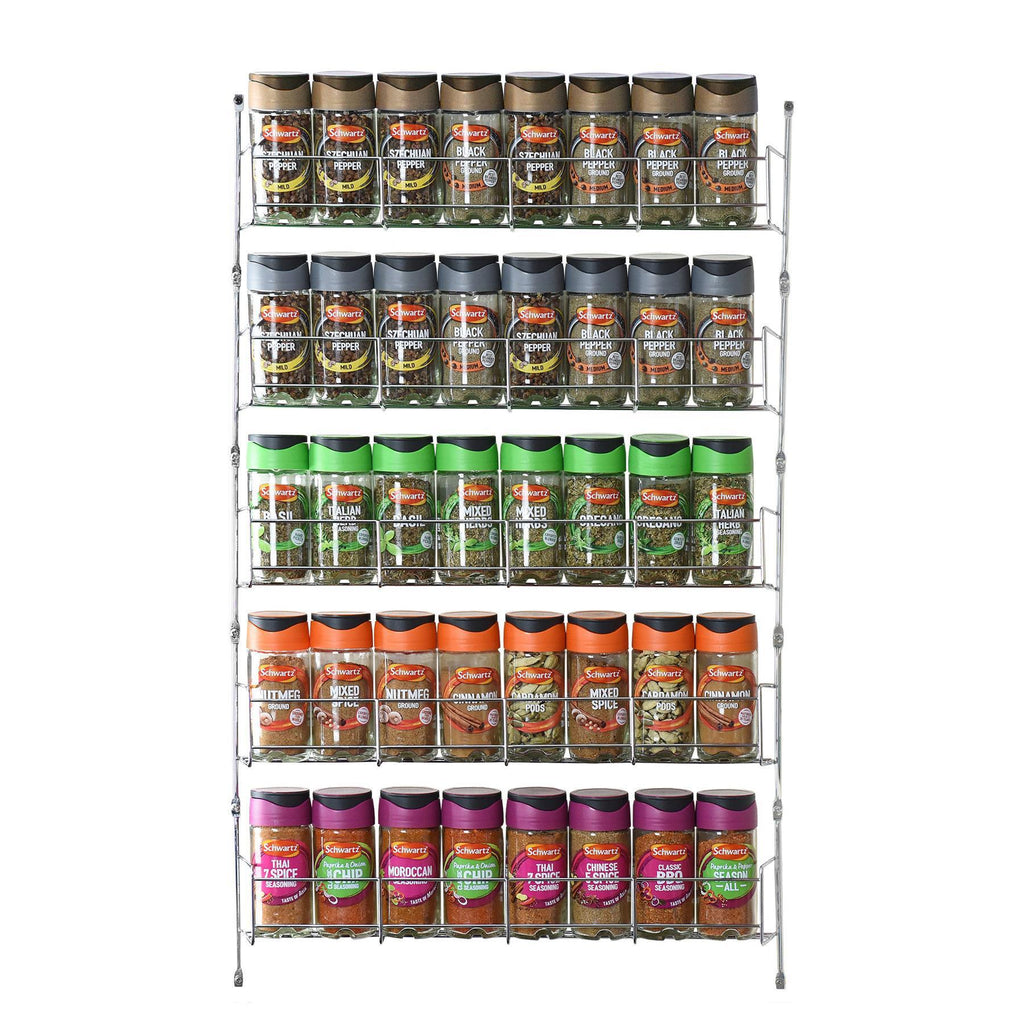 Vinsani 5 Tier Herb and Spice Rack fitted in kitchen cupboard, in use