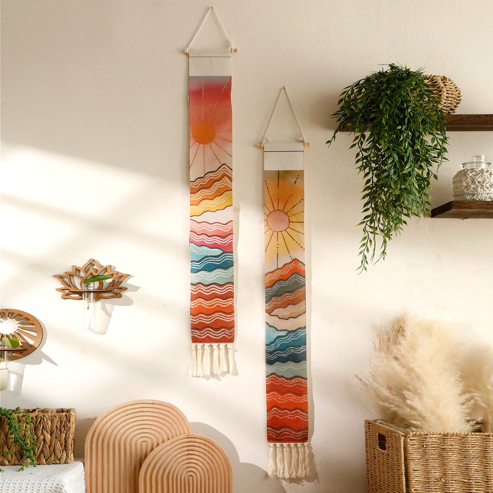 Tapestry hung on wall