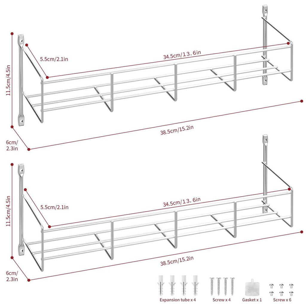 Dimensions diagram of the spice rack organiser