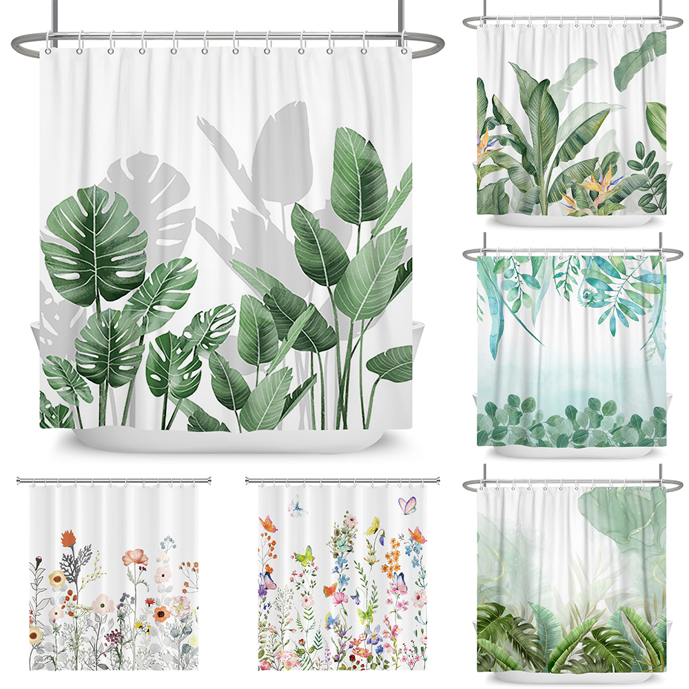 Tropical Greenery Leaf Shower Curtain