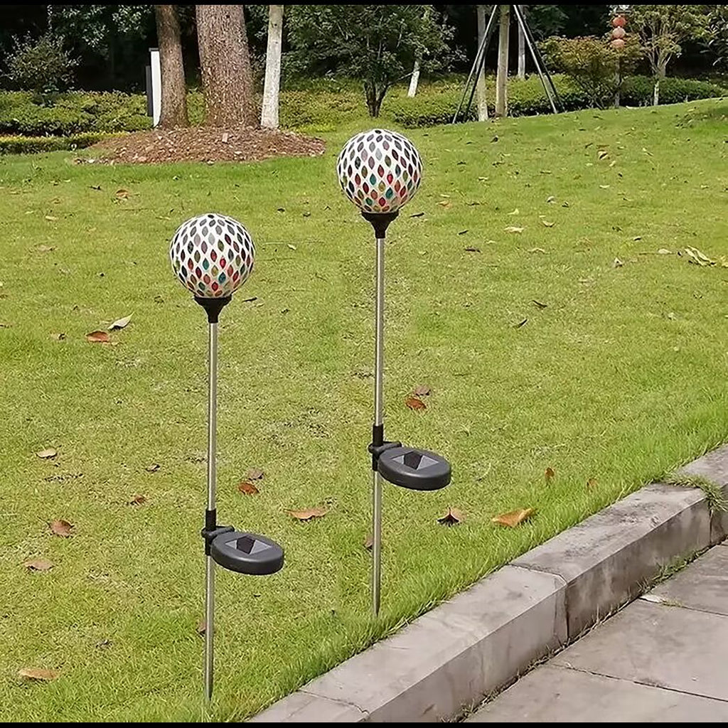 Solar Garden Light Ball glowing at night